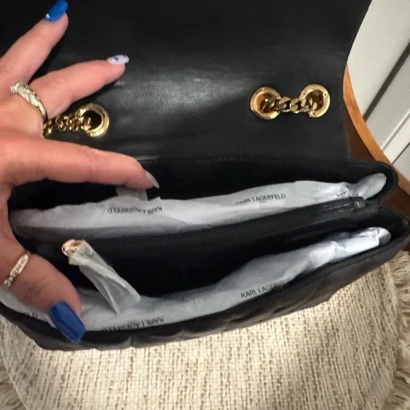 NWT Karl Lagerfeld Black Quilted Leather Shoulder or crossbody Bag 🖤 - Picture 7 of 12